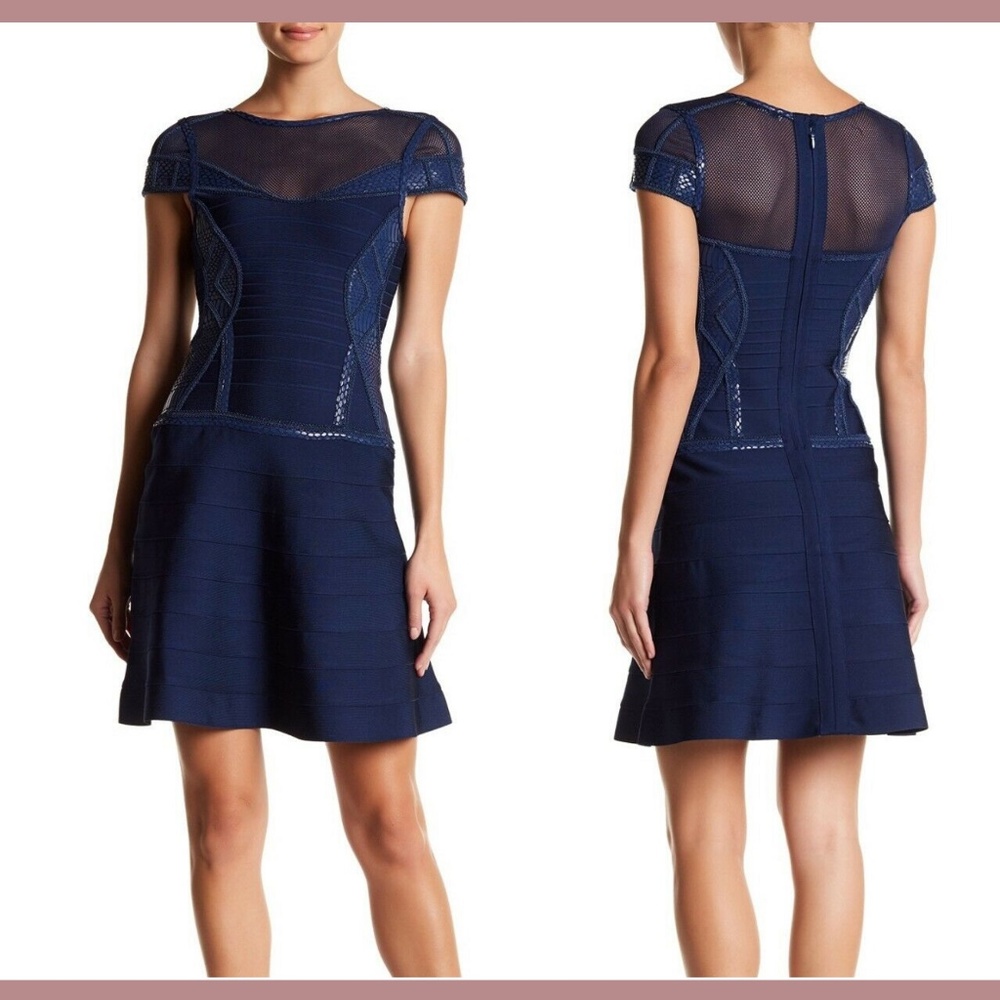 NWT $279 Sara Boo‎ Semi Sheer Neckline Bandage Dress Blue {SZ Medium ]